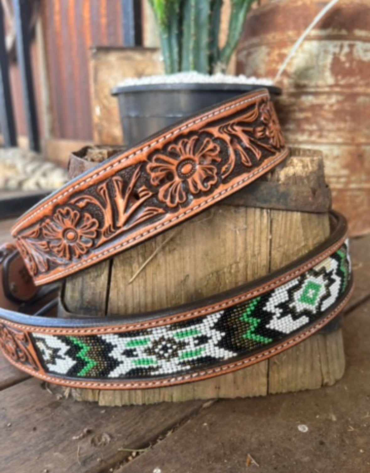 🌿 Emerald Mesa Beaded Leather Belt 🌿