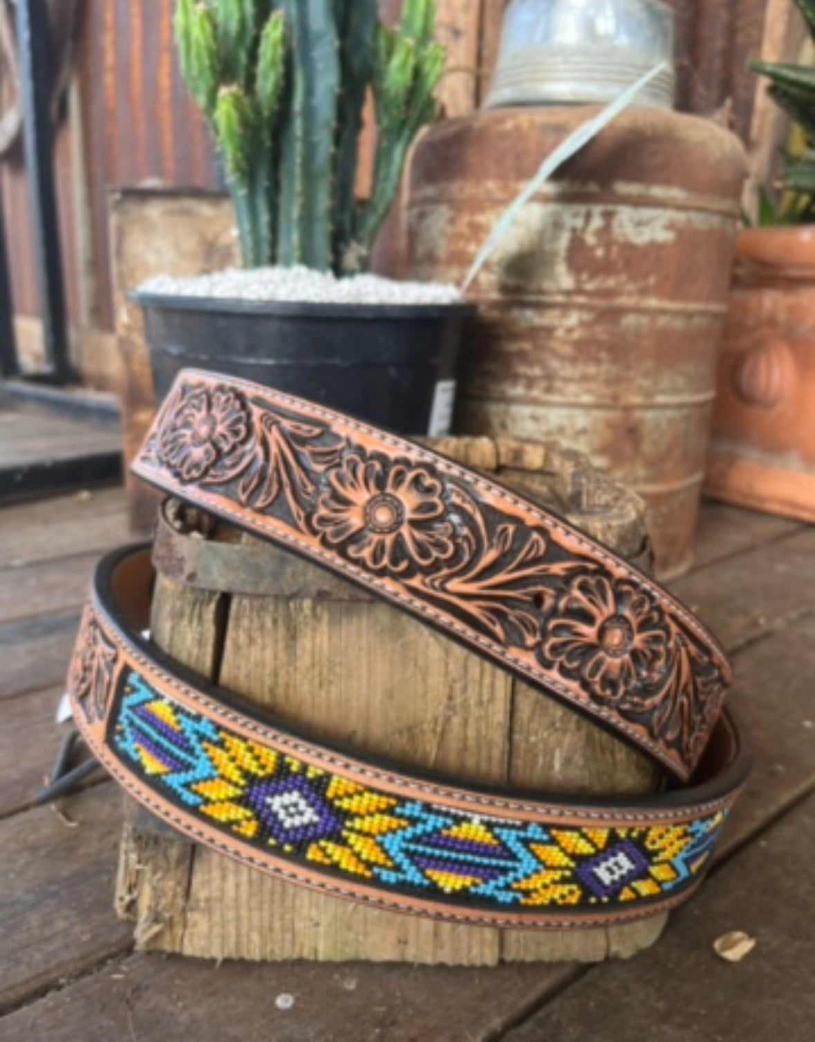 🌻 Sunburst Beaded Leather Belt 🌻