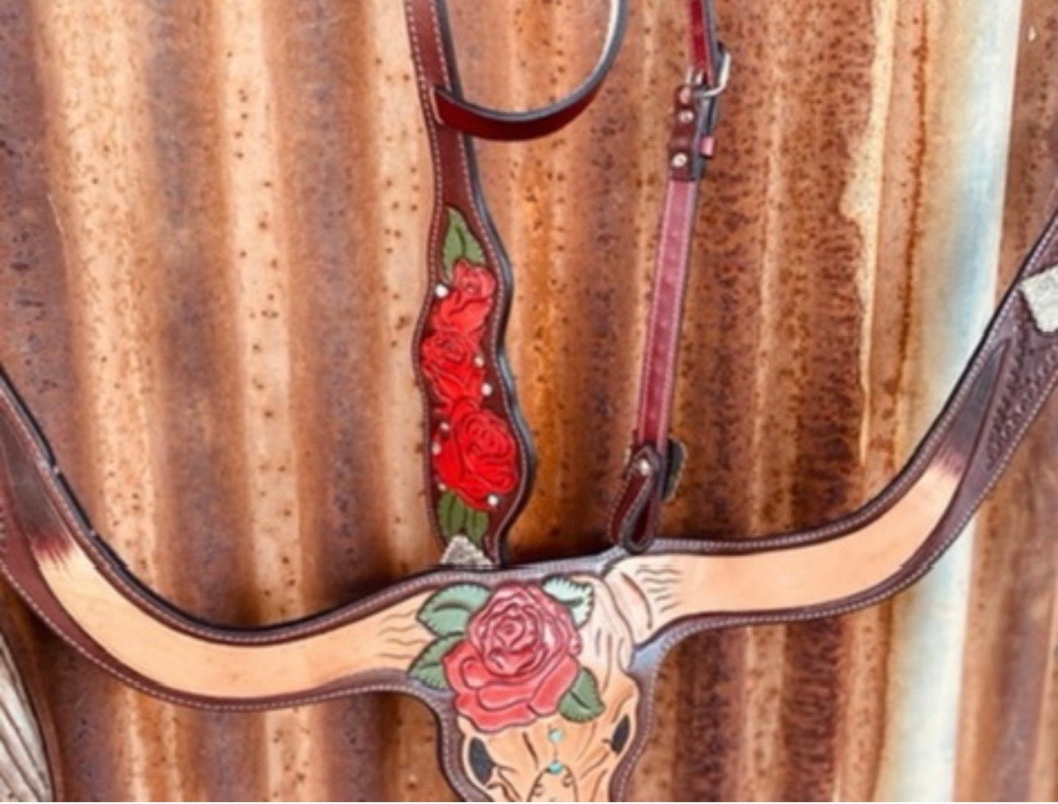 🌹 Rose Skull Bridle & Breastplate Set 🌹