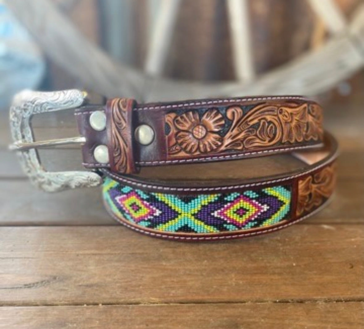 🌵 Desert Bloom Beaded Leather Belt 🌵