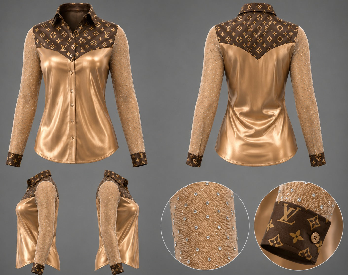 ✨ Gold Luxe Rhinestone Arena Shirt - half print