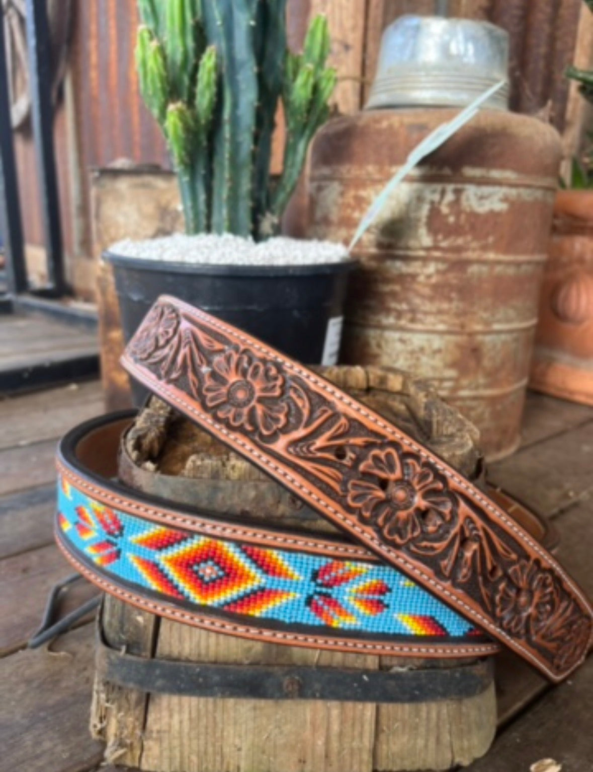 🌅 Sunset Mesa Beaded Leather Belt 🌅