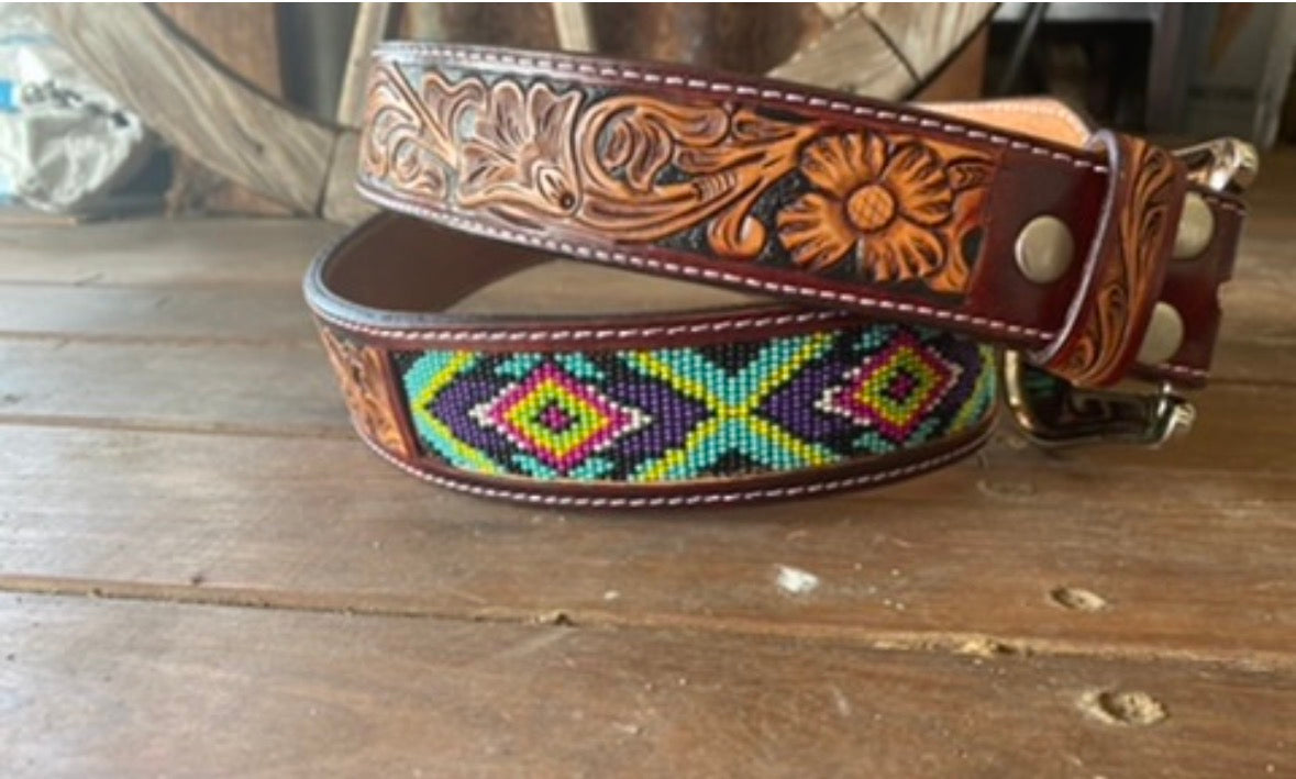 🌵 Desert Bloom Beaded Leather Belt 🌵