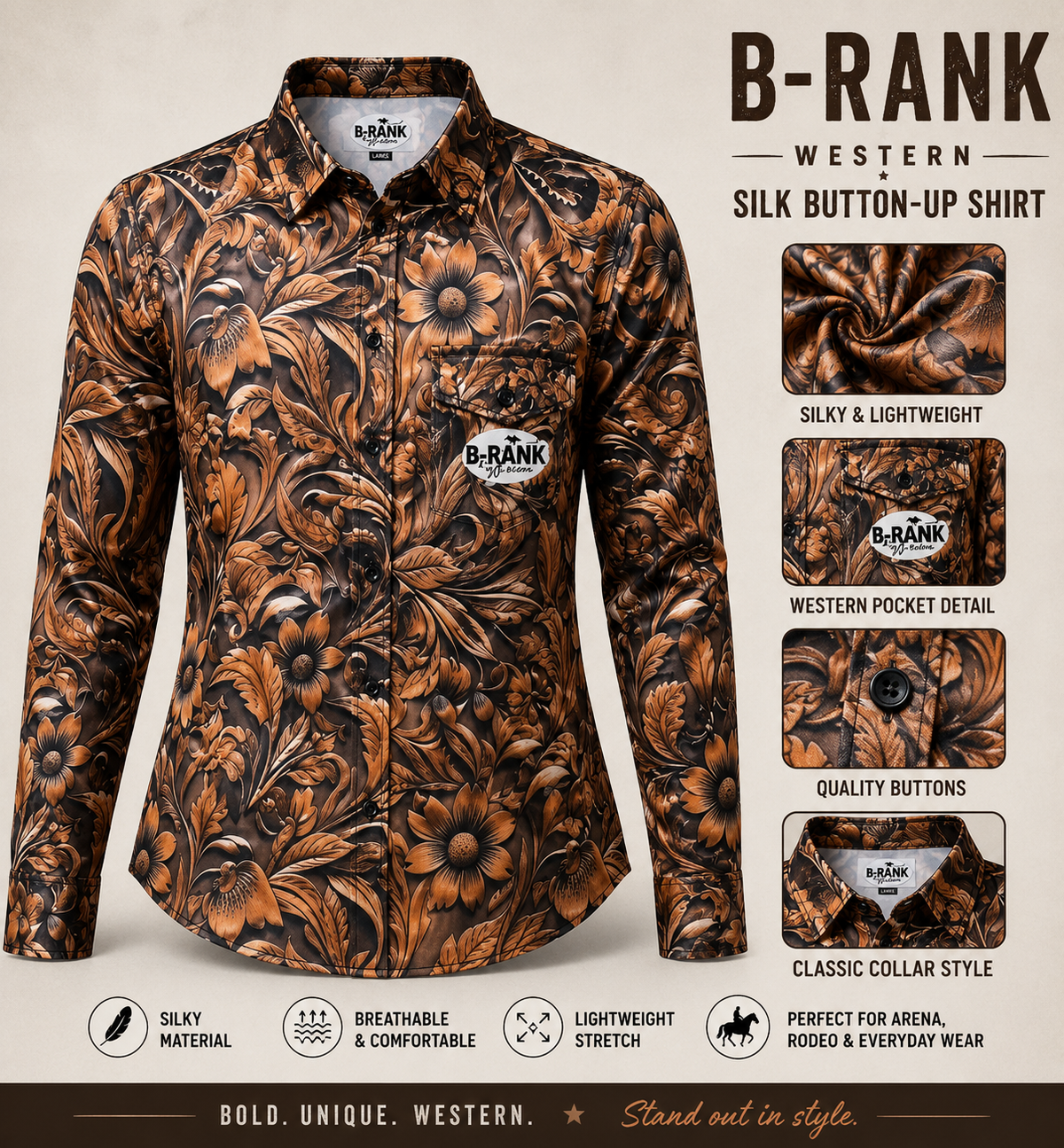 🤎 BOLD FLORAL WESTERN SILK SHIRT 🤎