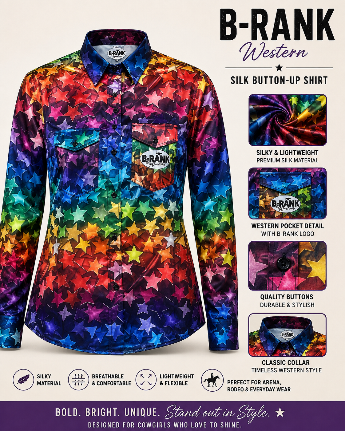 🌟 BOLD STAR SILK WESTERN SHIRT 🌟